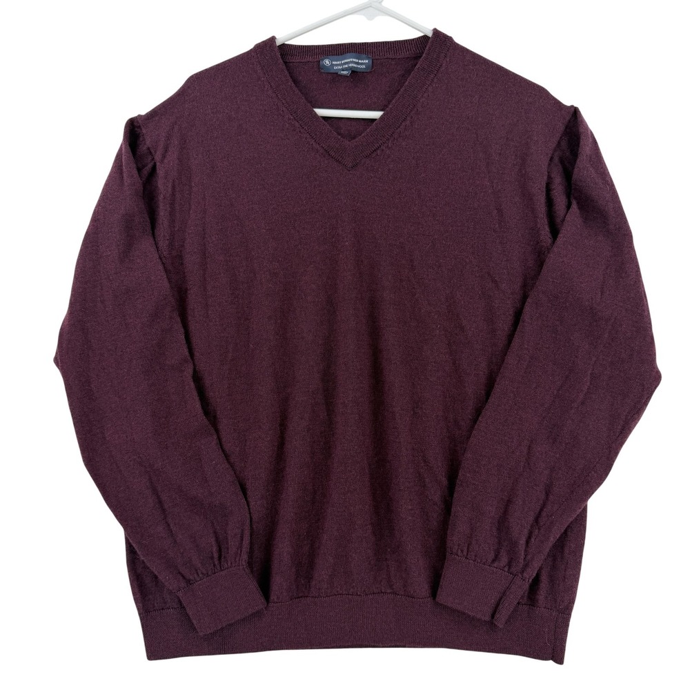 Hart Schaffner Marx Sweater Mens XL Purple Merino Wool V Neck Knit Pullover
